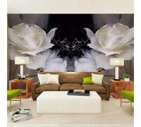 Nostalgia Retro Hand Painted Art White Lotus Flower 3D Wallpaper Premium Textured Silk Study Dining Living Room Bedroom Sofa TV Wall Easy Install-150cm×105cm