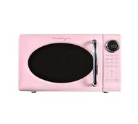 Nostalgia Retro Microwave Oven 0.7 Cu Ft, 700-Watt Countertop Size with Glass Turntable, Child Safety Lock, 8 Auto-Cook Programs, Digital Clock, Pink