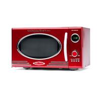 Nostalgia Retro Microwave Oven, 900 Watts with 5 Power Levels, 12 Pre-Programmed Cooking Settings, Turntable, Digital Clock, 25 Liters, Red