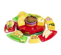 Nostalgia TTLSTB10 Heated Lazy Susan Topping Bar Perfect for Burritos, Nachos, Fajitas, 20-Oz. Warming Pot, Includes 4 Tortilla Holders, Plastic, Red