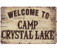 Nostalgia Vintage Retro Funny Camping Signs Funny Welcome to Camp Crystal Lake Tin Sign Vintage Sign for Indoor Outdoor Farmhouse Coffee Shop 12x8 inch