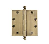 Nostalgic 728375 Ball Tip Heavy Duty Hinge with Square Corners, Antique Brass, 4.5"
