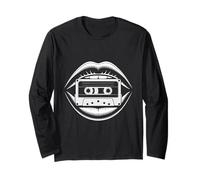 Nostalgic 80s 90s Sketch Lips, Cassette Tape Graphic Tee Long Sleeve T-Shirt