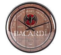 Nostalgic-Art, Bacardi Retro Wall Clock - Wood Barrel Logo - Gift Idea for Rum Fans, Large Kitchen Clock, Vintage Design for Decoration, Diameter 31 cm