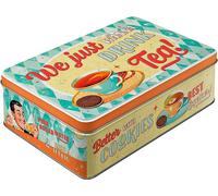 Nostalgic-Art Retro storage tin box flat, 2.5 l, Tea & Cookies Together - Gift idea for nostalgia fans, metal tin with lid, vintage design