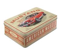 Nostalgic-Art Ford Mustang - GT 1967 Red - Retro Flat Storage Container 2.5 Litre - Gift Idea for Ford Fans, Official License Product (OLP) Tin Container with Lid, Vintage Design
