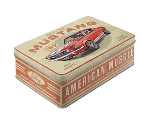 Nostalgic-Art Ford Mustang - GT 1967 Red - Retro Flat Storage Container 2.5 Litre - Gift Idea for Ford Fans, Official License Product (OLP) Tin Container with Lid, Vintage Design