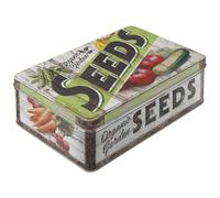 Nostalgic-Art Garden Seeds 2.5 Litre Retro Flat Storage Container - Gift Idea for Gardening Fans Tin Container with Lid Vintage Design