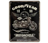 Nostalgic-Art Retro Tin Sign - Goodyear - Motorcycle - Gift idea for car and motorcycle fans, Metal Plaque, Vintage design for decoration, 15 x 20 cm