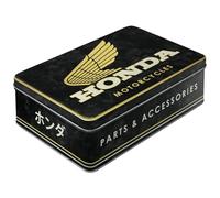 Nostalgic-Art Honda MC - Parts & Accessories Gold - Retro Flat Storage Container - 2.5L - BIKER GIFT IDEA - Official License Product (OLP) Tin Container with Lid - Vintage Design