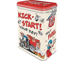Nostalgic-Art MOTOmania Retro Coffee Canister 1.3 Litre - Kick-Start Your Day! - Gift Idea for Bikers, Tin Tin with Aroma Lid, Vintage Design