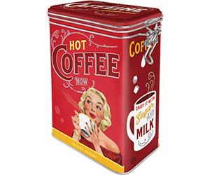Nostalgic-Art Retro Coffee Tin 1.3 Litre Hot Coffee Now - Gift Idea for Nostalgia Fans Tin Tin with Aroma Lid Vintage Design