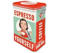 Nostalgic-Art Retro coffee tin box, 1.3 l, Espresso Yourself | metal clip top tin, vintage design, Gift idea for coffee fans