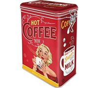 Nostalgic-Art Retro coffee tin box, 1.3 l, Hot Coffee Now | metal clip top tin, vintage design, Gift idea for coffee fans