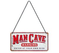 Nostalgic-Art Retro Hanging Sign, 10 x 20 cm, Man Cave Warning - Gift Idea for Men, Metal, Vintage Design with Saying, Tin Signs Sayings