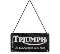 Nostalgic-Art Retro Triumph Hanging Plaque - Black Logo - Gift Idea for Motorcycle Accessories Fans Metal Vintage Design for Decoration 10 x 20 cm