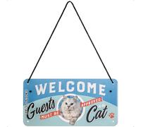 Nostalgic-Art Retro Hanging Sign Animal Club - Welcome Cat - Gift Idea for pet owners, Metal Plaque, Vintage design for decoration, 10 x 20 cm