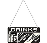 Nostalgic-Art Retro Hanging Sign Open Bar - Drinks - Gift idea for bar accessories, Metal Plaque, Vintage design for decoration, 10 x 20 cm