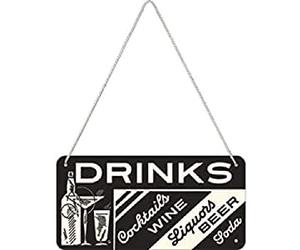 Nostalgic-Art Retro Hanging Sign Open Bar - Drinks - Gift idea for bar accessories, Metal Plaque, Vintage design for decoration, 10 x 20 cm