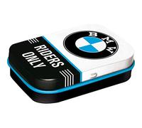 Nostalgic-Art Retro Pill Box 4 x 6 x 1.6 cm BMW - Riders Only - Gift Idea for BMW Accessories Fans Original Licensed Product (OLP) with Peppermint Dragees Vintage Design