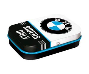 Nostalgic-Art Retro Pill Box 4 x 6 x 1.6 cm BMW - Riders Only - Gift Idea for BMW Accessories Fans Original Licensed Product (OLP) with Peppermint Dragees Vintage Design