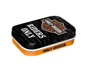 Nostalgic-Art Retro Pill Box, 4 x 6 x 1.6 cm, Harley-Davidson - Riders Only - Gift Idea for Bikers, Original Licensed Product (OLP), with Peppermint Dragees, Vintage Design