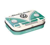 Nostalgic-Art Retro Pill Box, 4 x 6 x 1.6 cm, VW Bulli - Adventure Awaits - Volkswagen Bus Gift Idea, Original Licensed Product (OLP), with Peppermint Dragees, Vintage Design