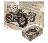 Nostalgic-Art Retro Puzzle, 1,000 pieces, Route 66 - Bike Map - Gift idea for Route 66 fans, packaged in a durable metal storage tin, vintage design