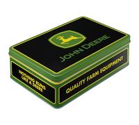 Nostalgic-Art Retro storage tin box flat, 2.5 l, John Deere - Farm Equipment Logo Black - Gift idea for tractor fans, Official License Product (OLP), metal tin with lid, vintage design