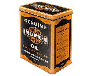 Nostalgic-Art Retro storage tin box L, 3 l, Harley-Davidson - Genuine Oil - Gift idea for bikers, Official License Product (OLP), large metal tin, vintage design