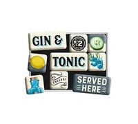 Nostalgic Art Retro-Style Fridge Magnets Open Bar - Gin & Tonic - Gift idea for Cocktail Fans, Set for Notice Board, Colourful, 9 Pieces