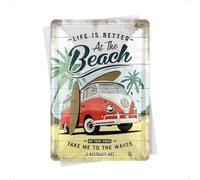 Nostalgic-Art Retro tin postcard, 10 x 14 cm, VW Bulli - Beach | original Volkswagen license product (OLP), made of metal, vintage design, Gift idea for VW Bus fans