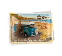 Nostalgic-Art Retro Tin Postcard, 10 x 14 cm, VW Bulli - Ready for the Summer - Volkswagen Bus Gift Idea, Metal Postcard, Mini Tin Sign as Greeting Card