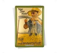 Nostalgic-Art Retro Tin Postcard, 10 x 14 cm, Who Drinks Beer - Gift Idea for Beer Fans, Original Licensed Product (OLP), Metal Postcard, Mini Tin Sign as Greeting Card, Beer Decoration