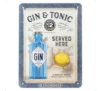 Nostalgic-Art Retro tin sign, 15 x 20 cm, Gin & Tonic Served Here | made of metal, vintage design, Gift idea for home bar