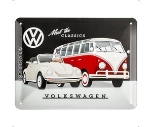 Nostalgic-Art Retro tin sign, 15 x 20 cm, VW - Meet The Classics | original Volkswagen license product (OLP), made of metal, vintage design, Gift idea for VW Bus fans