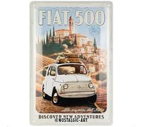 Nostalgic-Art Retro Tin Sign, 20 x 30 cm, Fiat 500 - Discover New Adventures - Gift Idea for Fiat Accessories Fans, Original Licensed Product (OLP), Made of Metal, Vintage Design, Tin Signs Sayings