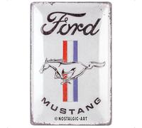 Ford Mustang Retro Tin Sign - Horse & Stripes Logo - Metal Vintage Design
