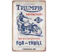 Nostalgic-Art Retro tin sign, 20 x 30 cm, Triumph - For the Thrill | original Triumph license product (OLP), made of metal, vintage design, Gift idea for bikers