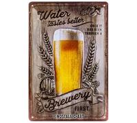 Nostalgic-Art Retro Tin Sign 20 x 30 cm Water Tastes Better | Made of metal, vintage design, tin signs sayings, beer decoration, gift idea for the beer garden