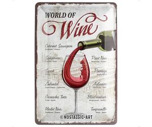 Nostalgic-Art Retro tin sign, 20 x 30 cm, World of Wine | made of metal, vintage design, Gift idea for home bar
