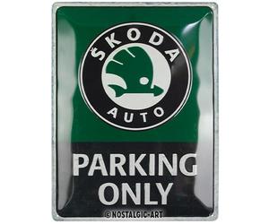 Nostalgic-Art Retro tin sign, 30 x 40 cm, Skoda - Parking Only - Gift idea for Skoda fans, made of metal, vintage design