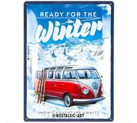 Nostalgic-Art Retro tin sign, 30 x 40 cm, VW Bulli - Winter | original Volkswagen license product (OLP), made of metal, vintage design, Gift idea for VW Bus fans