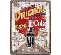 Nostalgic-Art Coca-Cola-Original Coke Highway 66-Gift Idea as a Bar Accessory, Metal, Vintage Design, 30 x 40 cm