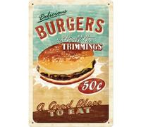 Nostalgic-Art Retro tin sign, 7.9" x 11.8", Delicious Burger - Gift idea for the kitchen, made of metal, Vintage Design
