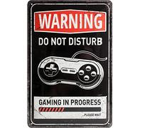 Nostalgic-Art Retro Tin Sign - Achtung - Gaming in progress - Warning Sign as gift idea, Metal Plaque, Vintage design for decoration, 20 x 30 cm