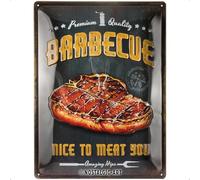 Nostalgic-Art Retro Tin Sign - Barbecue Nice To Meat You - Gift idea for BBQ Grill fans, Metal Plaque, Vintage design for decoration, 30 x 40 cm