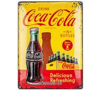 Tin sign metal sign 12 x 16 in -Coca-Cola - Coca-Cola In Bottles Yellow