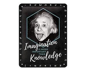 Nostalgic-Art Retro Tin Sign - Einstein - Imagination & Knowledge - Ingenius gift idea, Metal Plaque, Vintage design for wall decoration, 15 x 20 cm