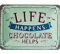 Nostalgic-Art Retro Tin Sign - Life Happens - Chocolate Helps - Nice gift idea, Metal Plaque, 15 x 20 cm
